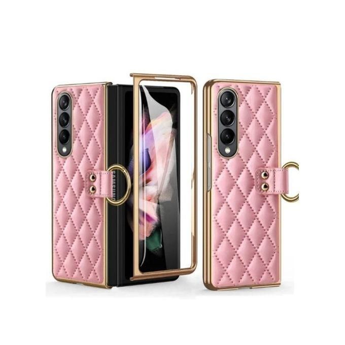 Samsung Galaxy Z fold 3 Case with Inbuilt Screen Protector and Holder - Pink